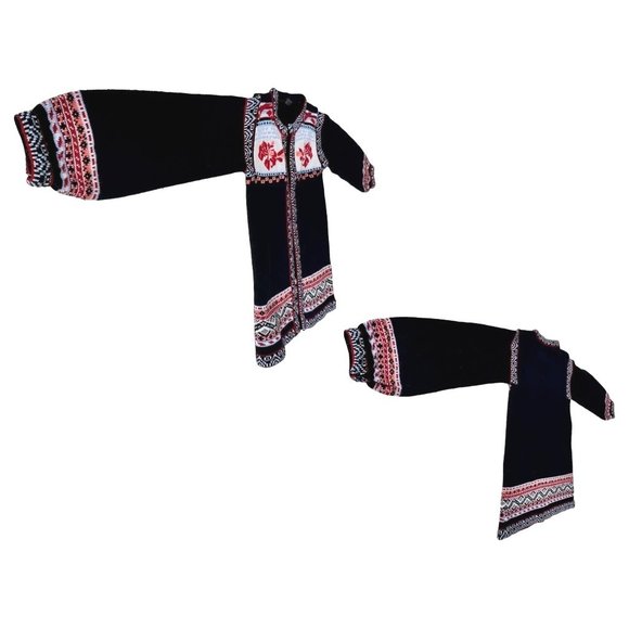 VTG Brunson of California Cardigan Medium Black Knit Tribal Aztec Orient… - Picture 8 of 12